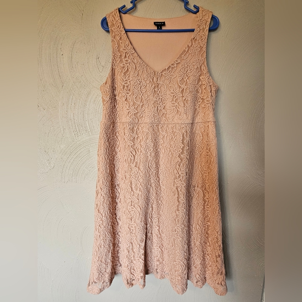 TORRID Pale Pink floral Lace Midi Dress Sleeveless lined Stretch Pockets Size 1X